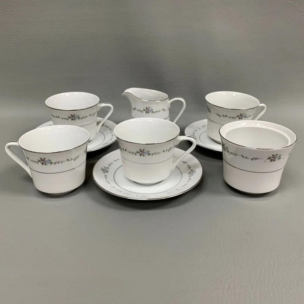 Wyndham Valencia 364 Cups Saucers Creamer Sugar Bowl Multi-color Floral Lot of 9